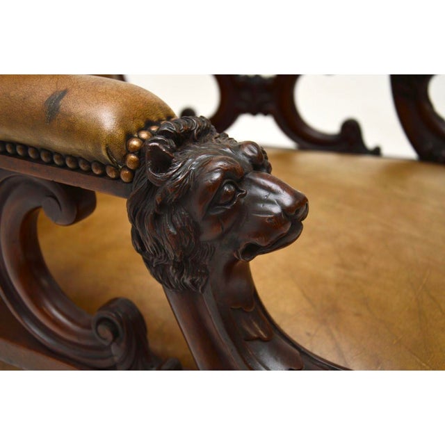 Antique Victorian Carved Leather Chair, 1850 For Sale - Image 11 of 13
