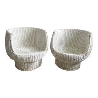 Mid-Century Modern Rattan Barrel Chairs - A Pair For Sale