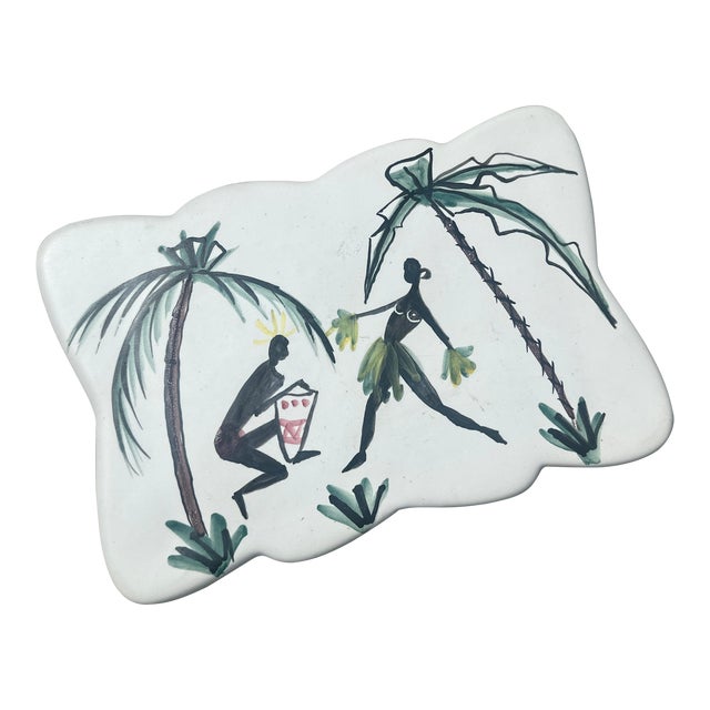 Mid-Century Scalloped Figurative Vallauris Ceramic Dish by Blanchon For Sale