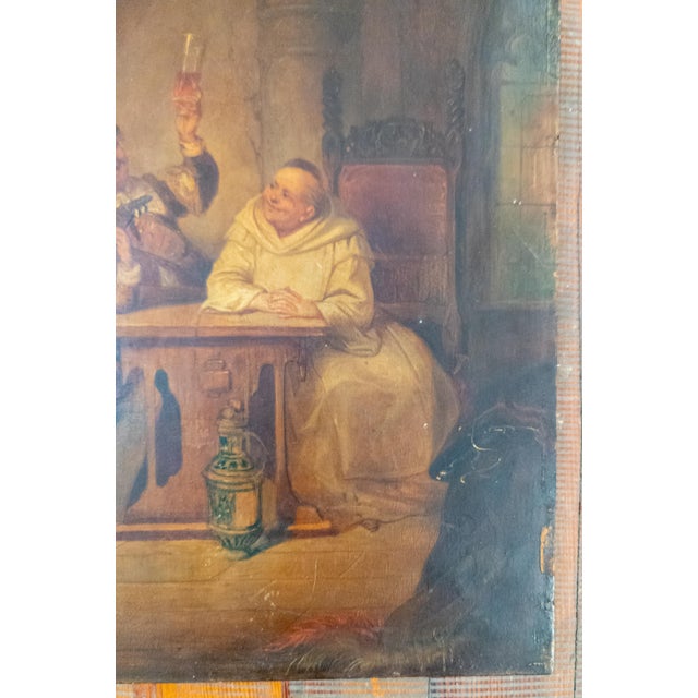 19th Century Dutch Interior Tavern Genre Scene Painting With Monk and Musician For Sale - Image 4 of 11