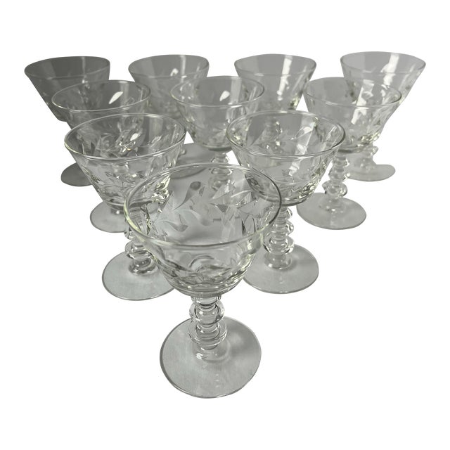 Libbey 1940s Rock Sharpe Leaf Pattern Champagne Liquor Cocktail Glasses- Set of 10 For Sale