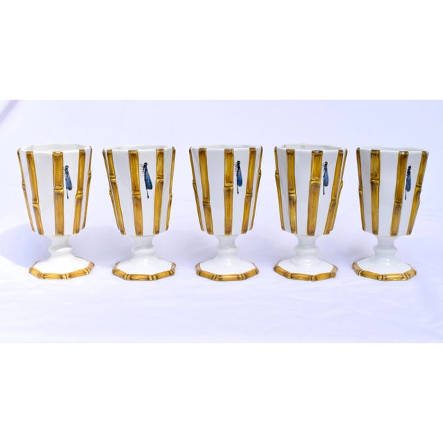 1970s Majolica Bamboo With Dragonflies Beverage Goblets S/11 For Sale - Image 13 of 13