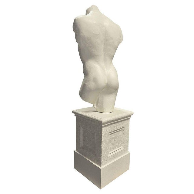 1980s 7' Tall Renaissance Style Male Bust Faux Marble Sculpture on Pedestal For Sale - Image 5 of 8