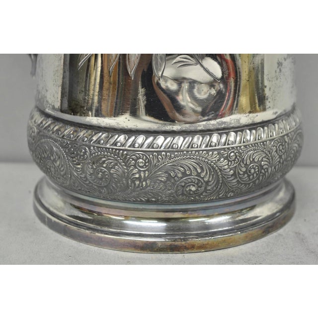 Antique Meriden Victorian LRG Silver Plated Floral Etched Pitcher, Engraved 1892 For Sale - Image 9 of 18