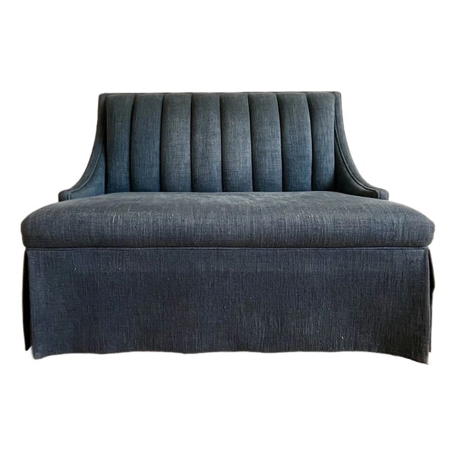 Kravet Duet Banquette With Vertical Channel Back and Dressmaker Skirt For Sale