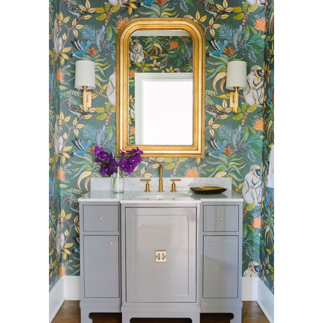 Contemporary Matthew Izzo Home Waverly Hand Carved Curved Top Gold Leaf Beaded Antique Mirror For Sale - Image 3 of 6