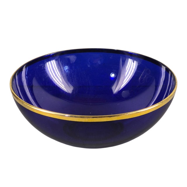 Blue Vintage Cobalt Blue Gilded Rim Glass Serving Bowl For Sale - Image 8 of 8
