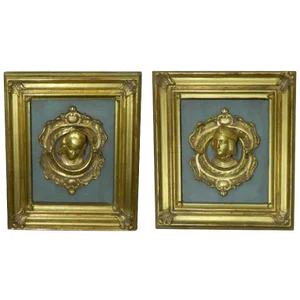 Framed Italian 23k Gold Leaf Renaissance Figures, 20th Century - a Pair