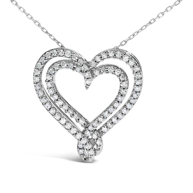 Contemporary Sterling Silver 1/2 Cttw Diamond Heart Pendant Necklace For Sale - Image 3 of 4
