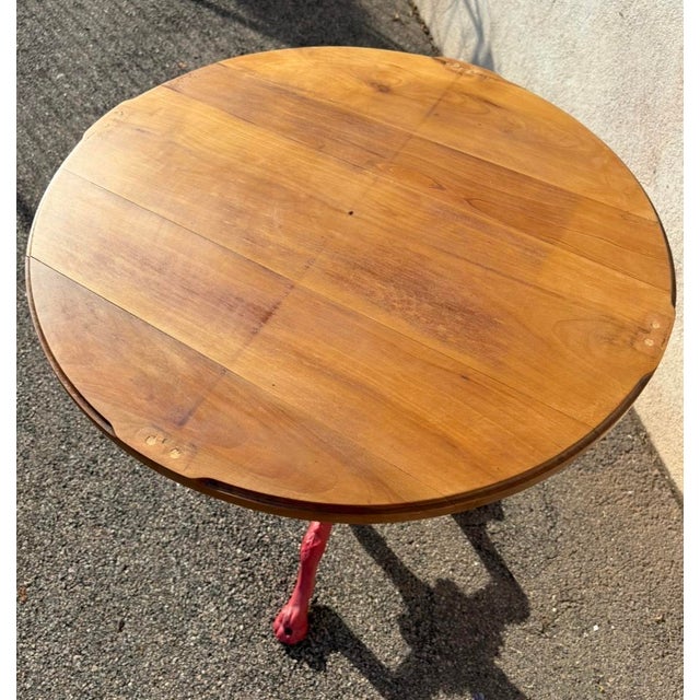 Bistro table, cast iron base, white waxed wooden top