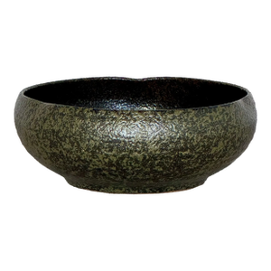 Vintage Ceramic Bowl With Black and Green Textured Glaze