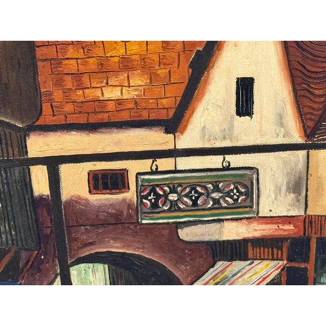 Textile T. Silver Vintage European Village Oil Painting, Signed For Sale - Image 7 of 12