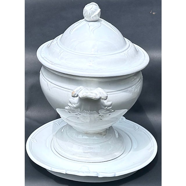 Antique English Ironstone Soup Tureen Complete Set With Ladle & Underplate Circa 1860 For Sale In New York - Image 6 of 16