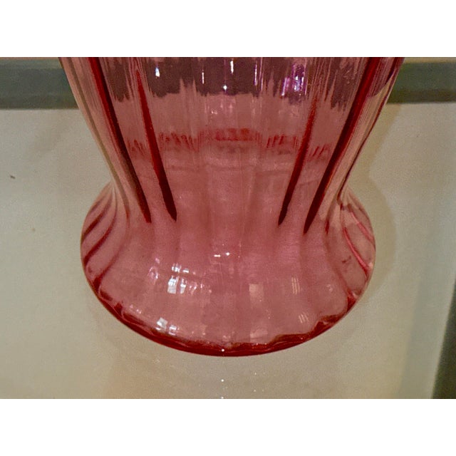 Contemporary Ribbed Cranberry Pink Glass Vase - 16 Inches Tall For Sale In New York - Image 6 of 10
