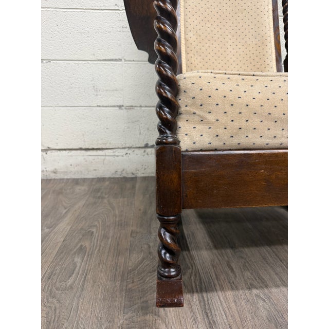 Vintage Jacobean Revival or Tudor Style Barley Twist Oak Armchair and Rocker Set For Sale - Image 13 of 17