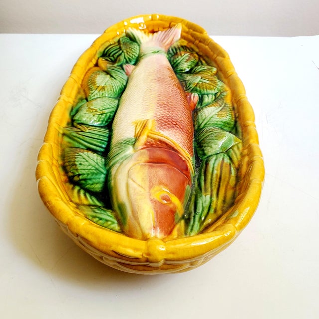 1950s Italian Majolica Fish Basket Wall Platter This large and vibrant vintage majolica fish basket can be wall mounted or...