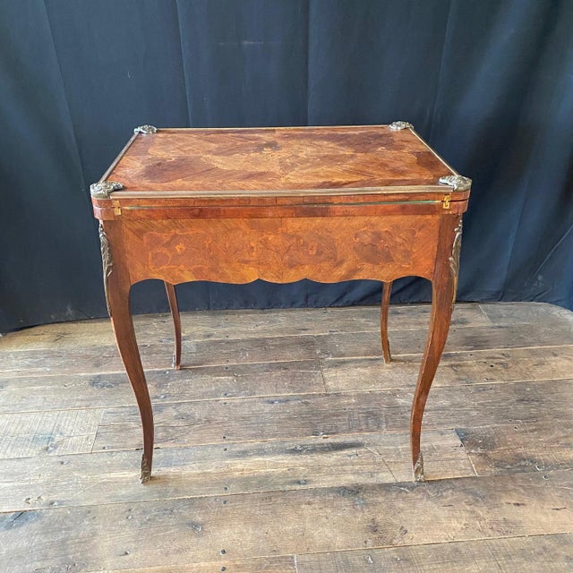 Brown French Louis XV Walnut Marquetry Inlaid Card and Backgammon Table For Sale - Image 8 of 15