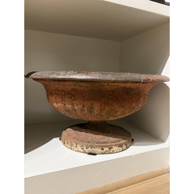Traditional Antique Cast Iron Garden Urn With Aged Patina - Red For Sale - Image 3 of 4