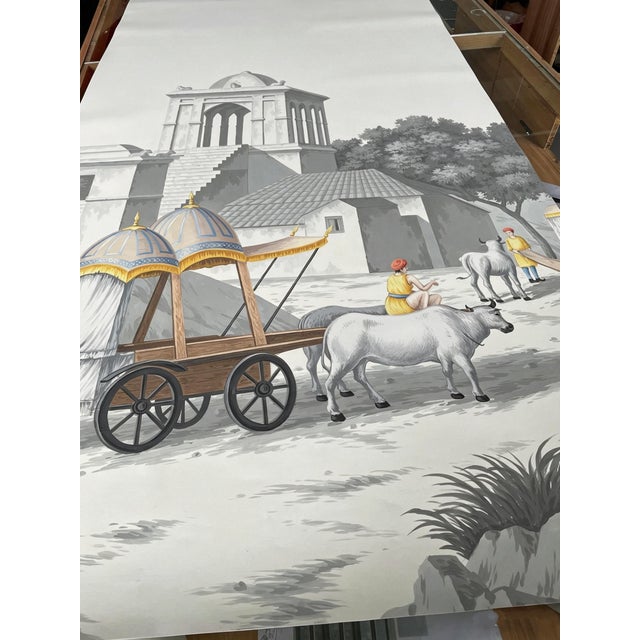 Indian Hand Painted Vintage Indian River Landscape Panoramic Mural Panels For Sale - Image 3 of 4