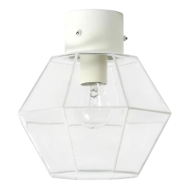 Vintage Glass Ceiling Lamp in Octagon Shape from Glashütte Limburg, 1970s For Sale
