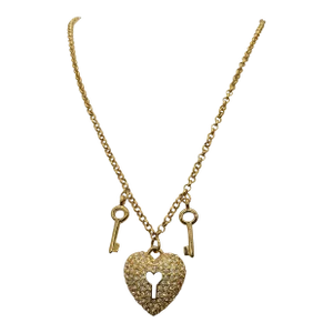 Vintage Signed Napier Rhinestone Heart Lock Pendant Necklace