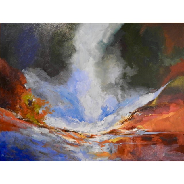 Mid-Century Modern Painting, "Waterfall Surrounded by Quarry" Cascading Water For Sale