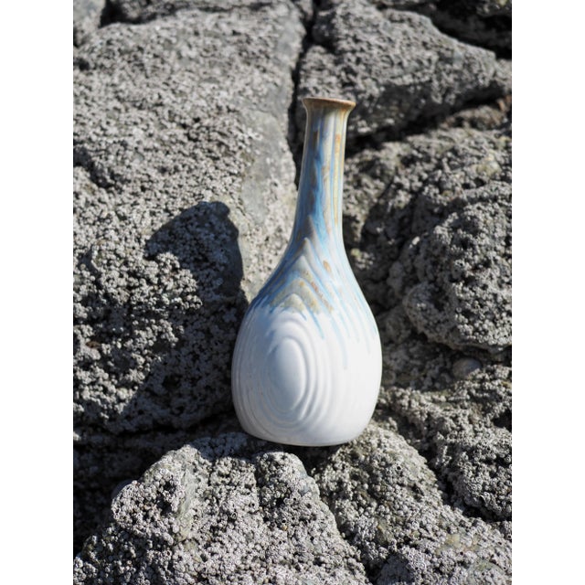 Mid-Century French Rhoda Cloudware Blue, Grey and White Vase With Stripped Shape For Sale - Image 6 of 13