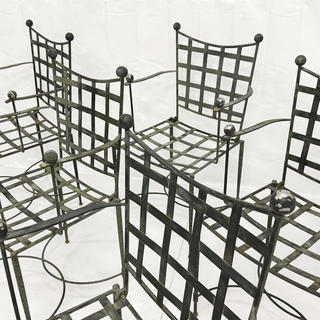 1970s Set of Six Mario Papperzini for Salterini, Iron Lattice Outdoor Armchairs, Attributed For Sale - Image 9 of 18