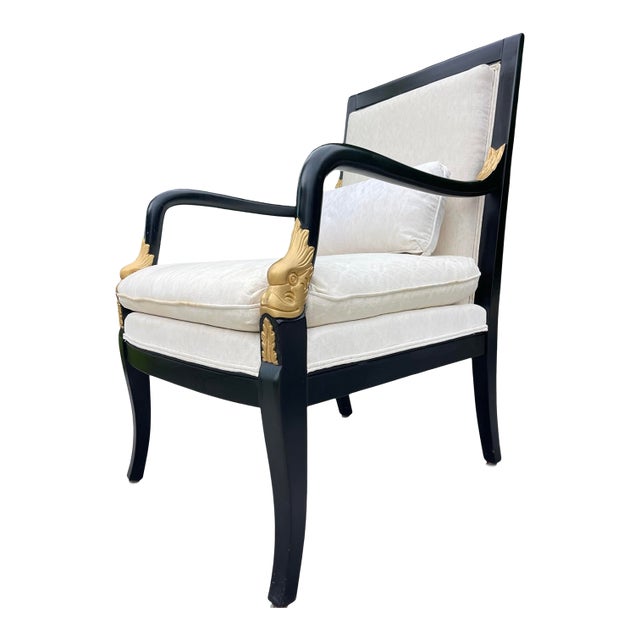 Vintage Ethan Allen Neoclassical Black & Gold Accent Armchair For Sale