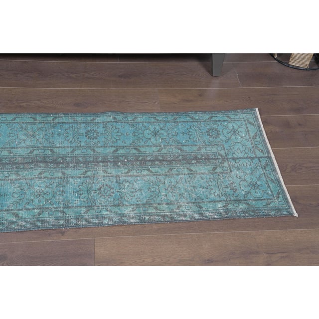 1970 Vintage Handwoven Turquoise Turkish Runner For Sale In San Francisco - Image 6 of 10