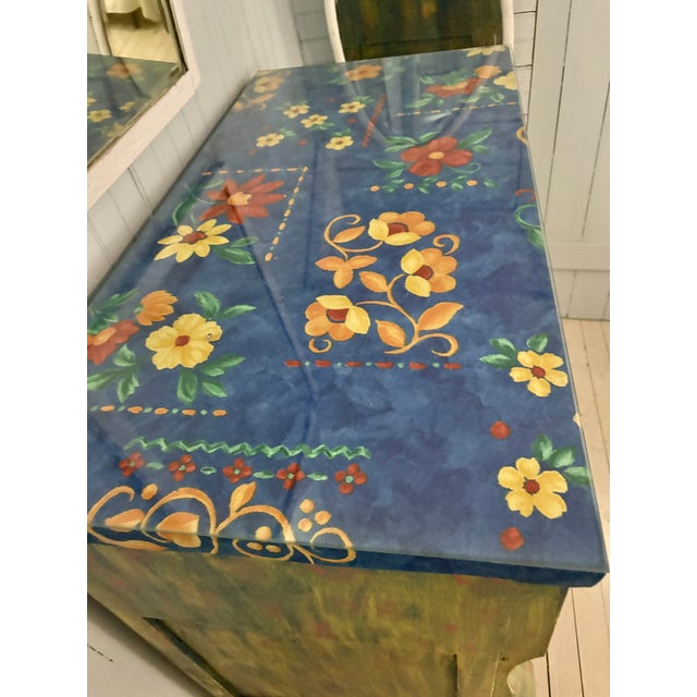 Cerulean Antique Chest of Drawers – Original Casters, Keyholes & Wood Pulls For Sale - Image 8 of 11