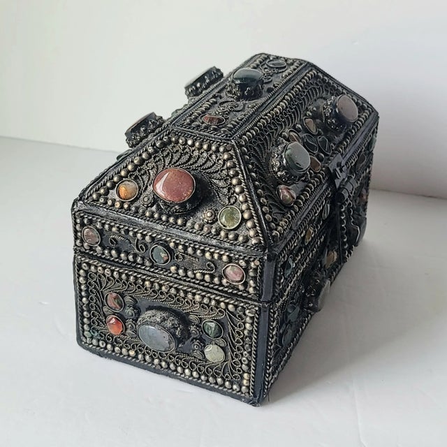 1970s Vintage Agate Inlaid Moroccan Jewelry Box For Sale - Image 4 of 7