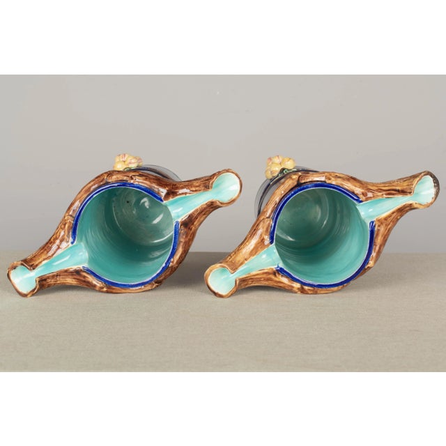 Blue 1920s French Majolica Pitchers or Vases - a Pair For Sale - Image 8 of 10