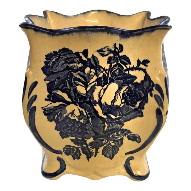 Vintage Blue & White Ironstone Staffordshire Planter Vase For Sale