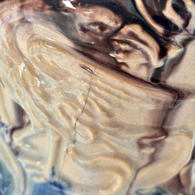 Ink Blue Antique Majolica Winged Griffin Jardiniere by J B Owens Pottery, 1900s For Sale - Image 8 of 11