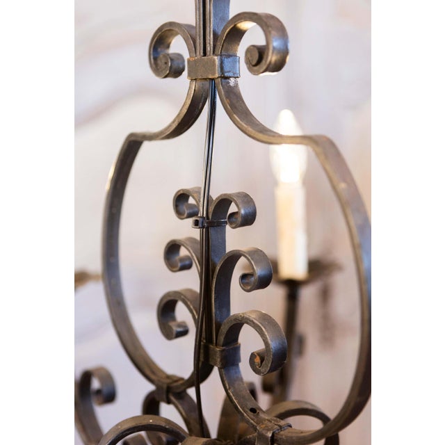 Mid 20th Century French Six Light Wrought Iron Chandelier with Cascading Scrolls, USA Wired For Sale - Image 4 of 10