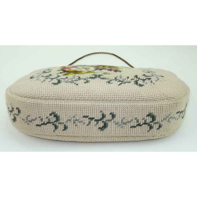 Mid-Century Modern Floral Needlepoint Top Handle Handbag, 1950's For Sale - Image 3 of 14