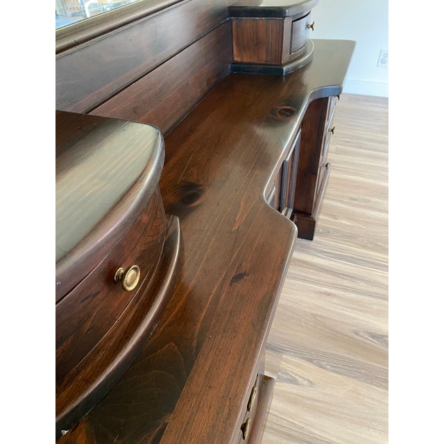 Vintage Heywood-Wakefield Dark Wood Dresser With Architectural Mirror For Sale - Image 10 of 13