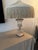 Vintage 1940 Paul Hanson baccarat style table lamp with silk fringe lampshade. Crystal body with a antique brass finish base.