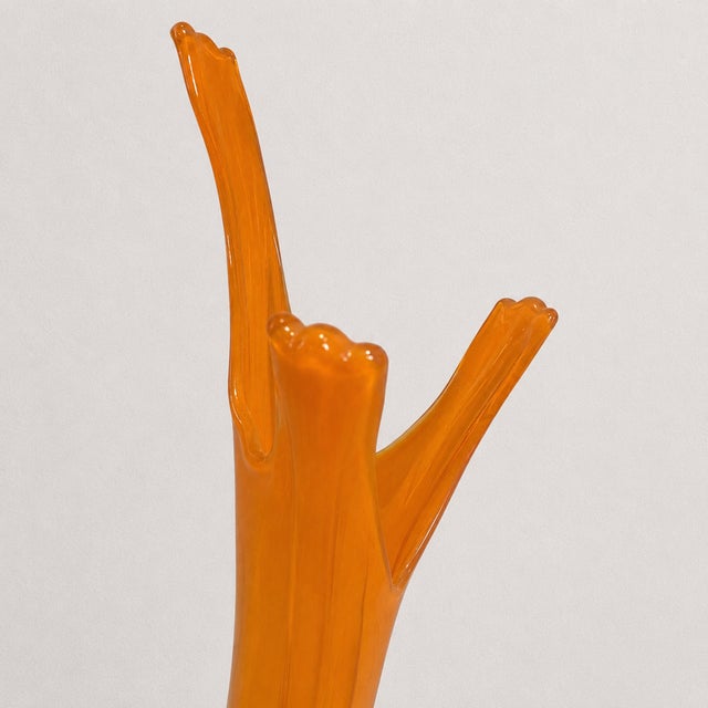 Mid-Century Modern Viking Glass Three Foil Persimmon Swung Vase – Tall Mid-Century Modern Amber Orange Art Glass For Sale - Image 3 of 9