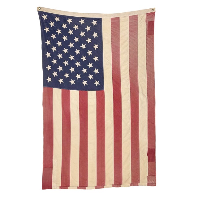 Red Large Vintage Cotton American Flag With Sewn Stars For Sale - Image 8 of 8