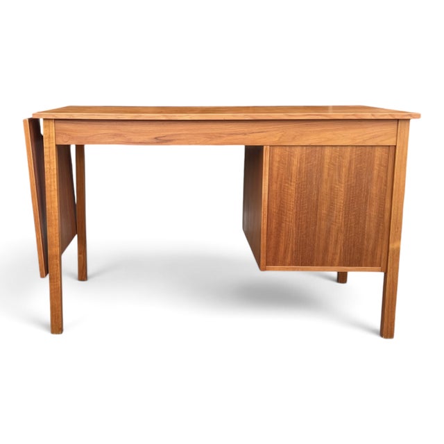 Vintage Mid-Century Modern Expandable Drop-Leaf Teak Writing Desk For Sale - Image 10 of 13