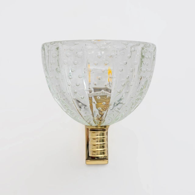 Art Deco Brass and Pelugoso Murano Glass Sconces from Seguso Vetri Darte, 1940, Set of 2, in Restored conditions. Designed...