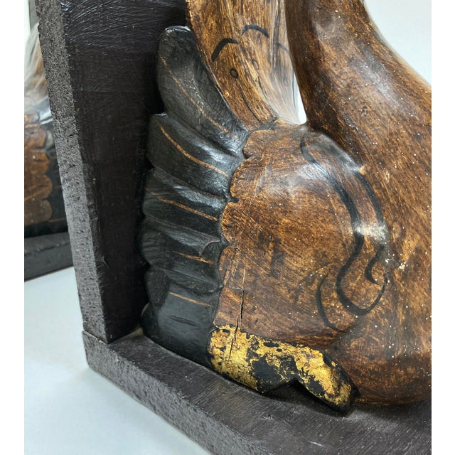 Vintage Wooden Swan Bookends With Gilt Detail For Sale - Image 10 of 10