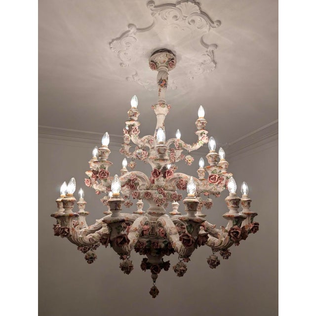 Large Italian Porcelain Three Tier Chandelier in the style of Capodimonte, 1950s For Sale - Image 6 of 13