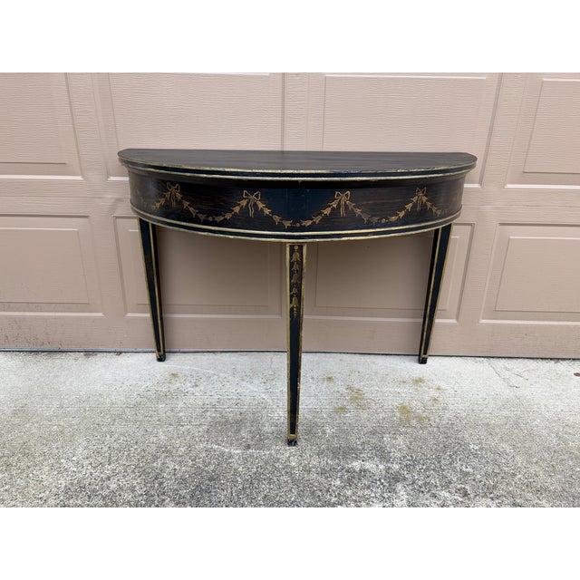 Regency Black and Gold Demilune Console Table For Sale - Image 10 of 10