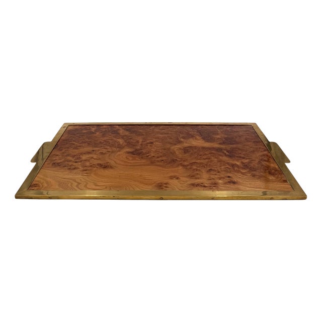 Hollywood Regency Great Brass and Burl Tray, Italy, 1970s For Sale