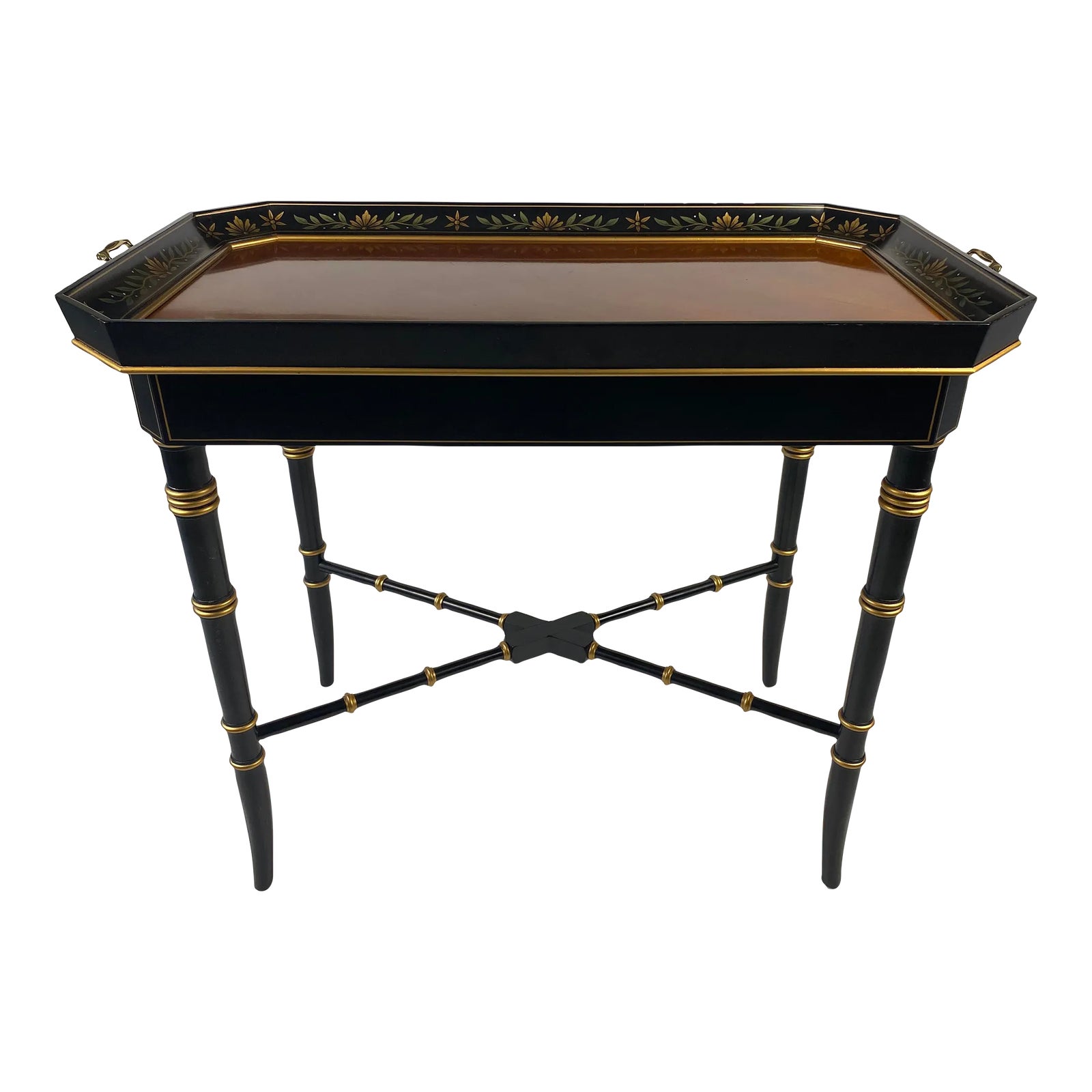 Wooden Tray Table Bamboo Style Legs | Chairish