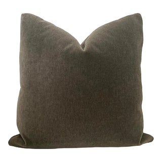 Plush Antique Pewter Down Filled Mohair Pillow For Sale