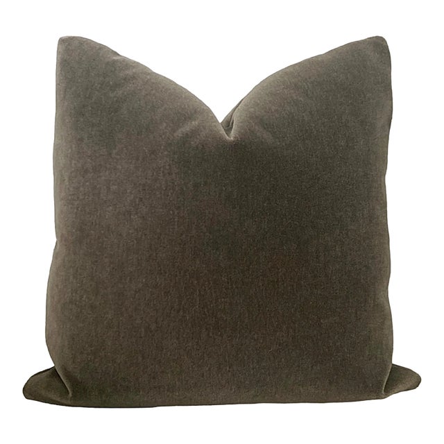 Plush Antique Pewter Down Filled Mohair Pillow For Sale